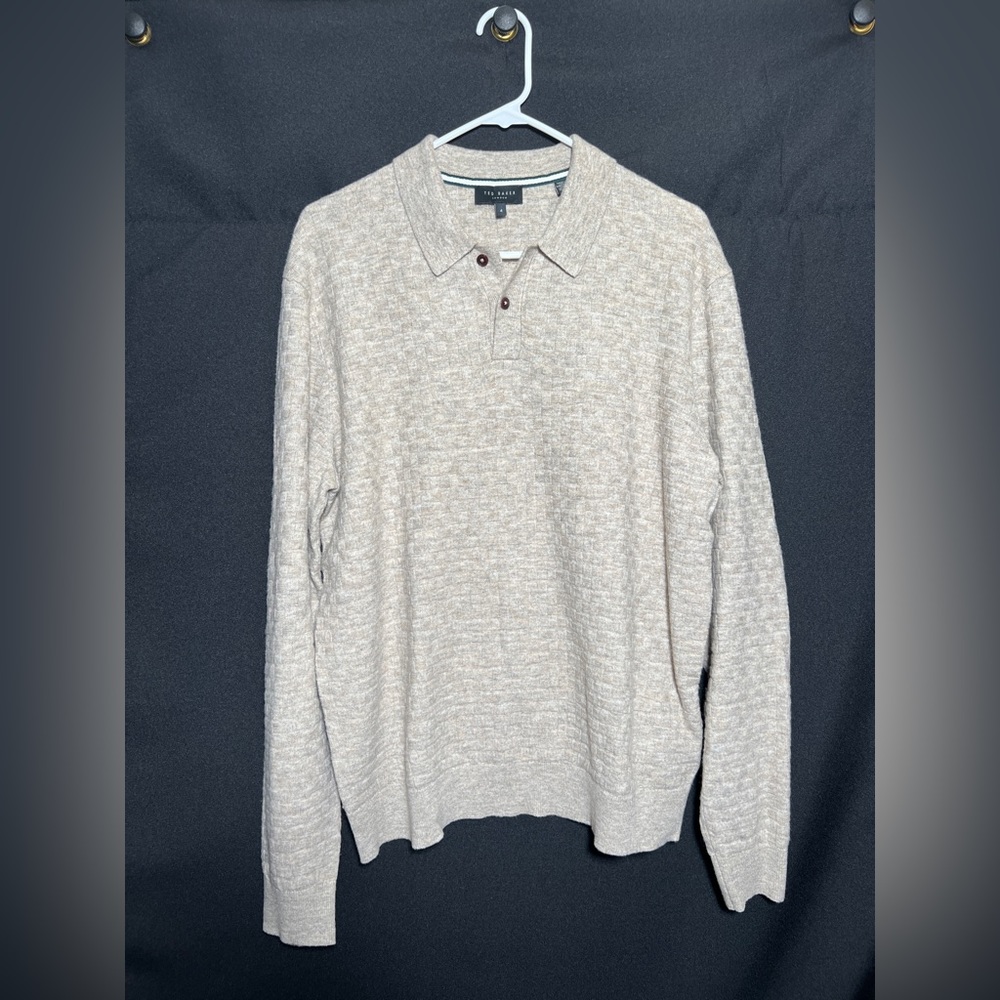 Ted baker men patter long sleeve brown tan size 4 large
